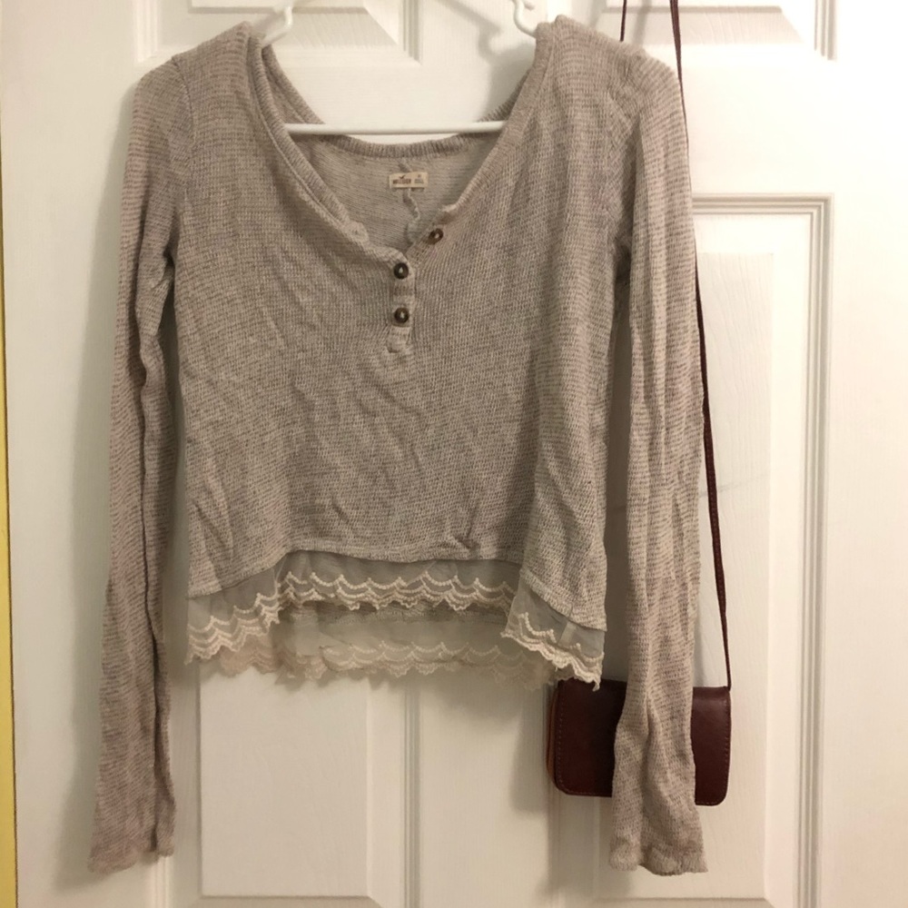 Button down knit Henley long sleeve